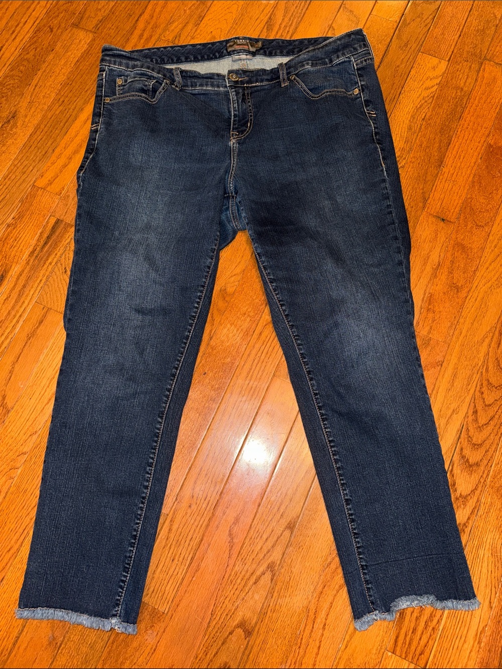 torrid Dark Blue Ankle Jeans with Frayed Hem